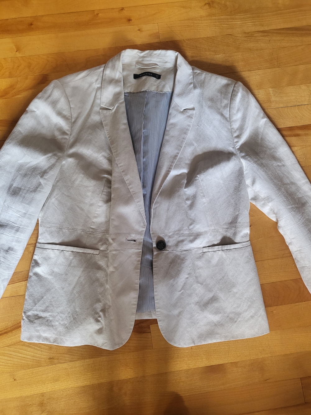 Light Gray Linen Blend Single-Button Blazer